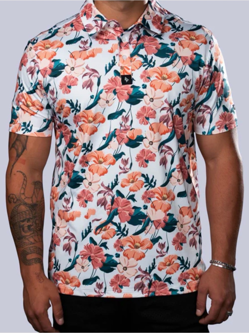 ByrdGang Men's Flower Fade White Golf Polo Size Large NWT